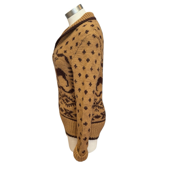 Hand Knit Womens Cowichan Sweater Pullover Heavy Wool Deer Brown Sz. S / M - Picture 5 of 5